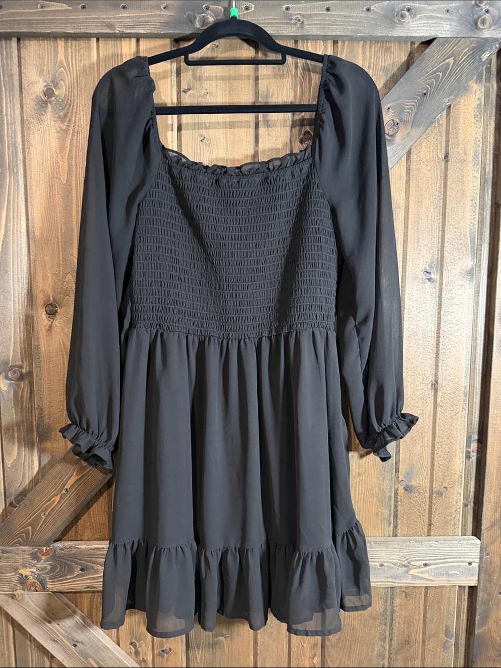 As U Wish Black Long Sleeve Smocked Mini Dress